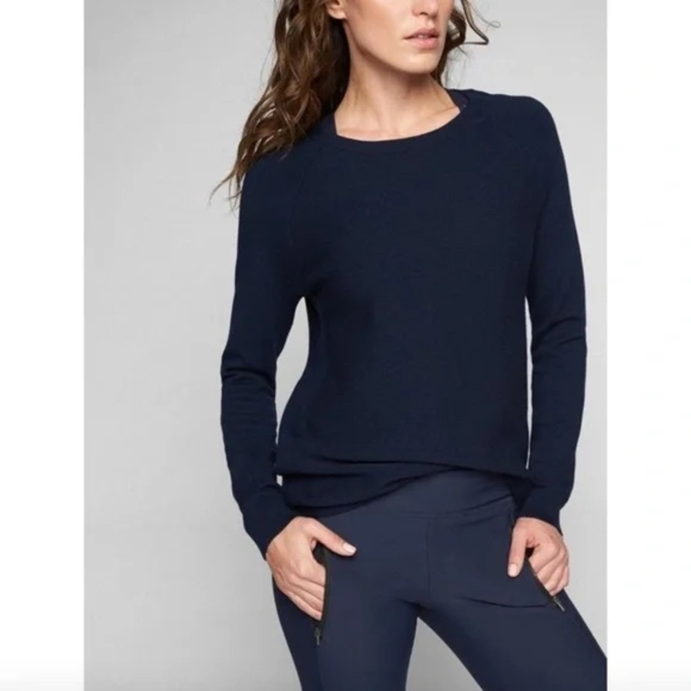 Athleta Daybreak CYA Sweater Size XS Navy Cotton Silk Blend Neutral Lightweight